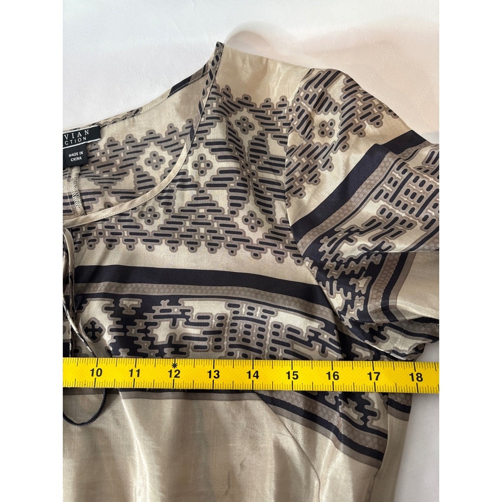 Peruvian Connection Tan Black Silk Blend Southwestern Dress 10 Boho Lightweight - Picture 6 of 11